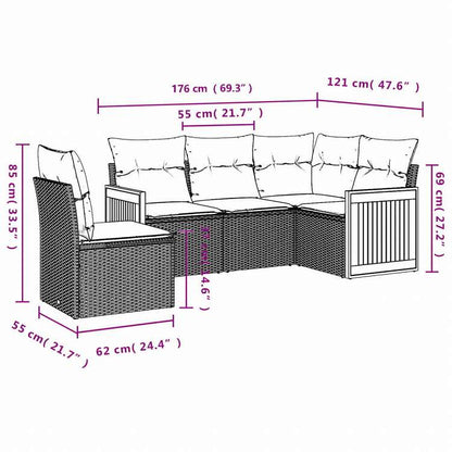vidaXL ガーデンソファ5点セット クッション付き グレー ポリラタン製家具 アウトドア家具 屋外家具セット(代引不可)
