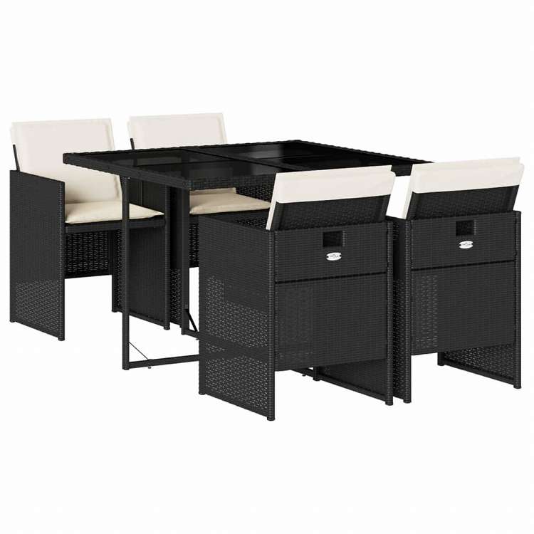 vidaXL ガーデンダイニング5点セット クッション付き ブラック ポリラタン製家具 アウトドア家具 屋外家具セット(代引不可)