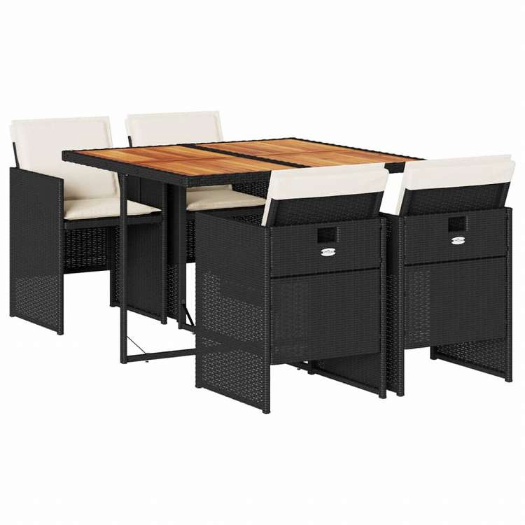 vidaXL ガーデンダイニング5点セット クッション付き ブラック ポリラタン製家具 アウトドア家具 屋外家具セット(代引不可)