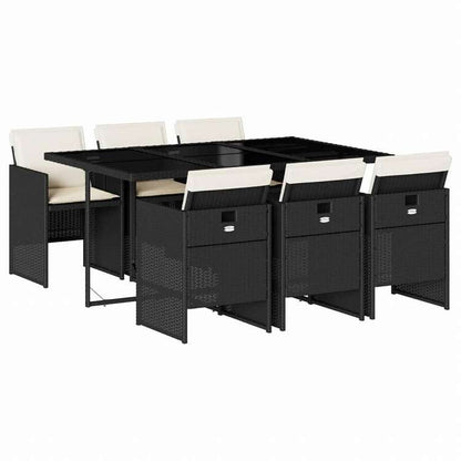 vidaXL ガーデンダイニング7点セット クッション付き ブラック ポリラタン製家具 アウトドア家具 屋外家具セット(代引不可)