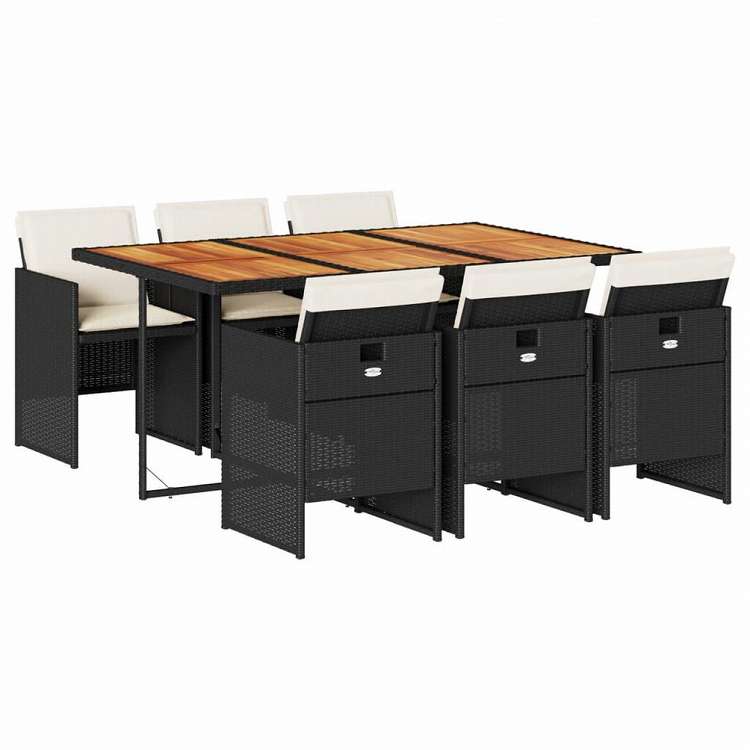 vidaXL ガーデンダイニング7点セット クッション付き ブラック ポリラタン製家具 アウトドア家具 屋外家具セット(代引不可)