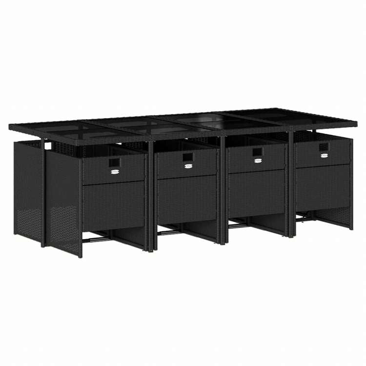 vidaXL ガーデンダイニング9点セット クッション付き ブラック ポリラタン製家具 アウトドア家具 屋外家具セット(代引不可)