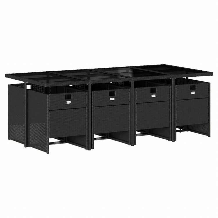 vidaXL ガーデンダイニング9点セット クッション付き ブラック ポリラタン製家具 アウトドア家具 屋外家具セット(代引不可)