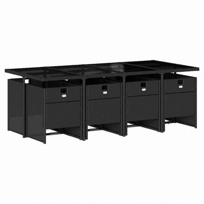 vidaXL ガーデンダイニング9点セット クッション付き ブラック ポリラタン製家具 アウトドア家具 屋外家具セット(代引不可)