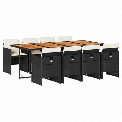 vidaXL ガーデンダイニング9点セット クッション付き ブラック ポリラタン製家具 アウトドア家具 屋外家具セット(代引不可)