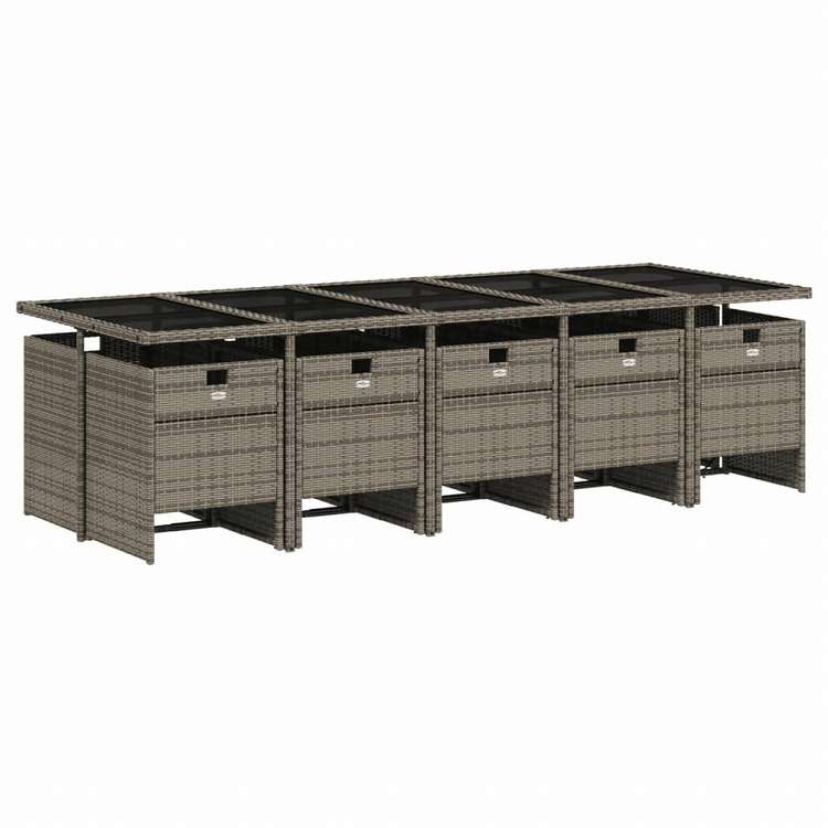 vidaXL ガーデンダイニング11点セット クッション付き グレー ポリラタン製家具 アウトドア家具 屋外家具セット(代引不可)