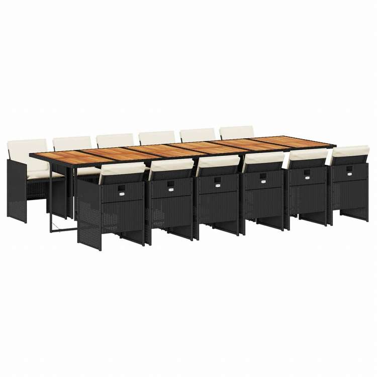 vidaXL ガーデンダイニング13点セット クッション付き ブラック ポリラタン製家具 アウトドア家具 屋外家具セット(代引不可)