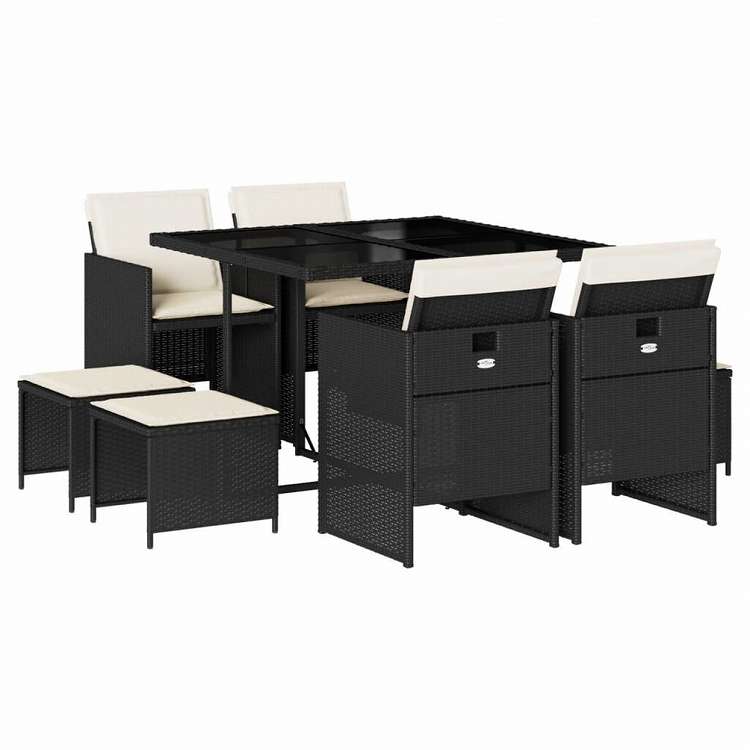 vidaXL ガーデンダイニング9点セット クッション付き ブラック ポリラタン製家具 アウトドア家具 屋外家具セット(代引不可)