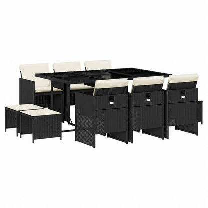 vidaXL ガーデンダイニング3点セット クッション付き ブラック ポリラタン製家具 アウトドア家具 屋外家具セット(代引不可)