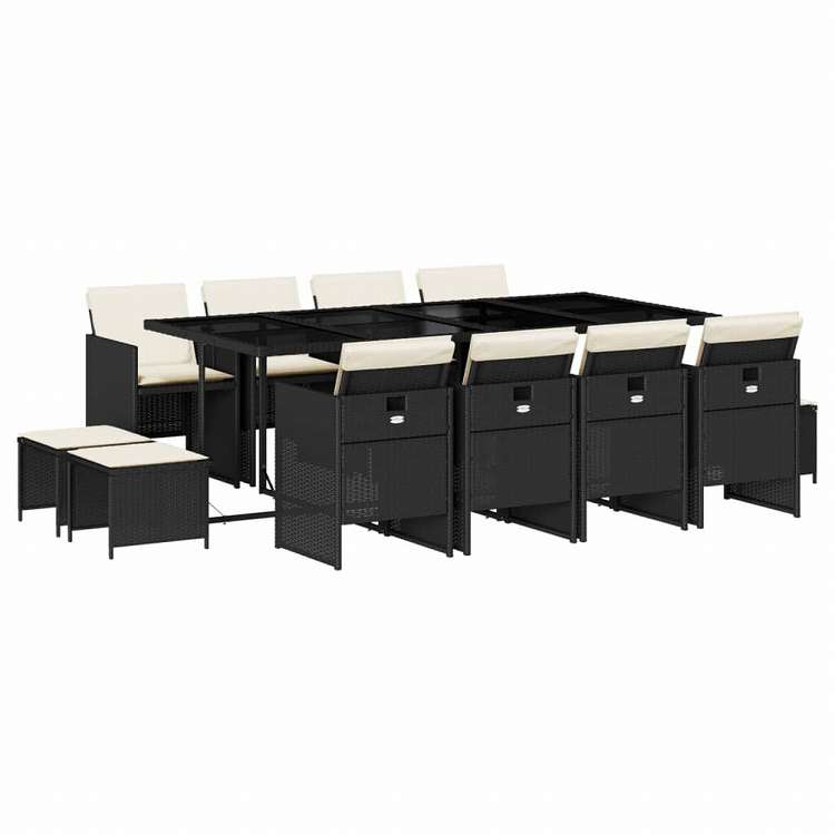 vidaXL ガーデンダイニング13点セット クッション付き ブラック ポリラタン製家具 アウトドア家具 屋外家具セット(代引不可)