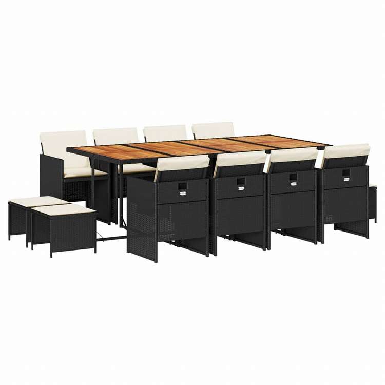 vidaXL ガーデンダイニング13点セット クッション付き ブラック ポリラタン製家具 アウトドア家具 屋外家具セット(代引不可)