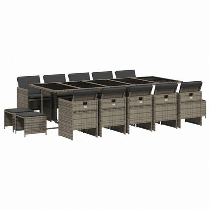 vidaXL ガーデンダイニング15点セット クッション付き グレー ポリラタン製家具 アウトドア家具 屋外家具セット(代引不可)