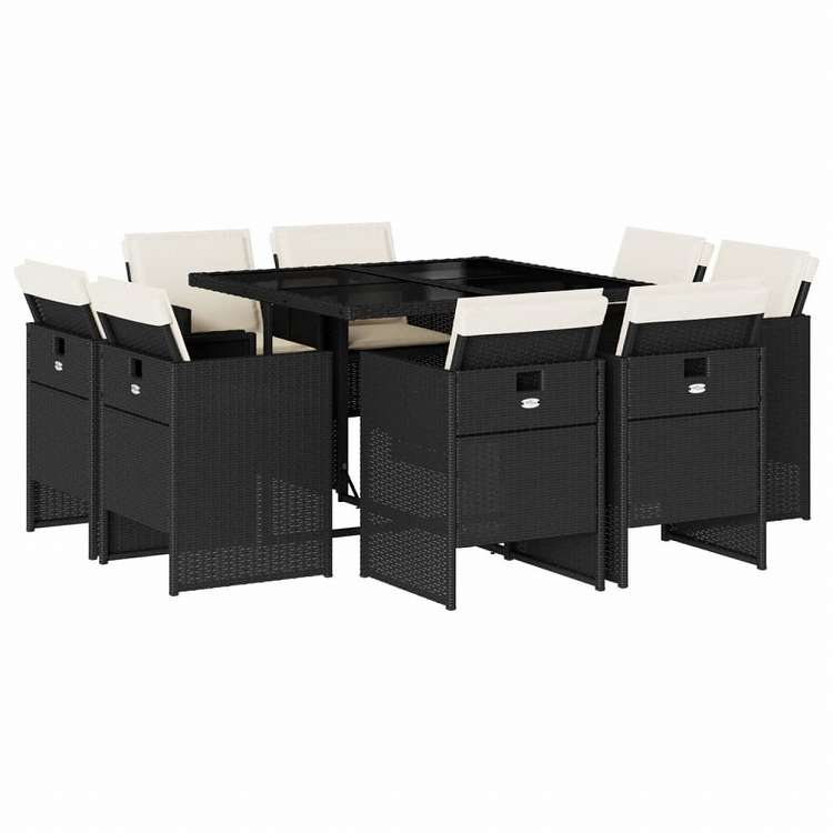 vidaXL ガーデンダイニング9点セット クッション付き ブラック ポリラタン製家具 アウトドア家具 屋外家具セット(代引不可)