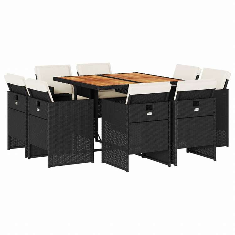 vidaXL ガーデンダイニング9点セット クッション付き ブラック ポリラタン製家具 アウトドア家具 屋外家具セット(代引不可)
