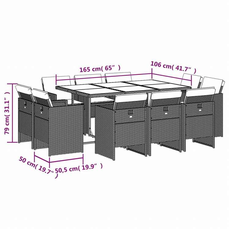 vidaXL ガーデンダイニング11点セット クッション付き グレー ポリラタン製家具 アウトドア家具 屋外家具セット(代引不可)