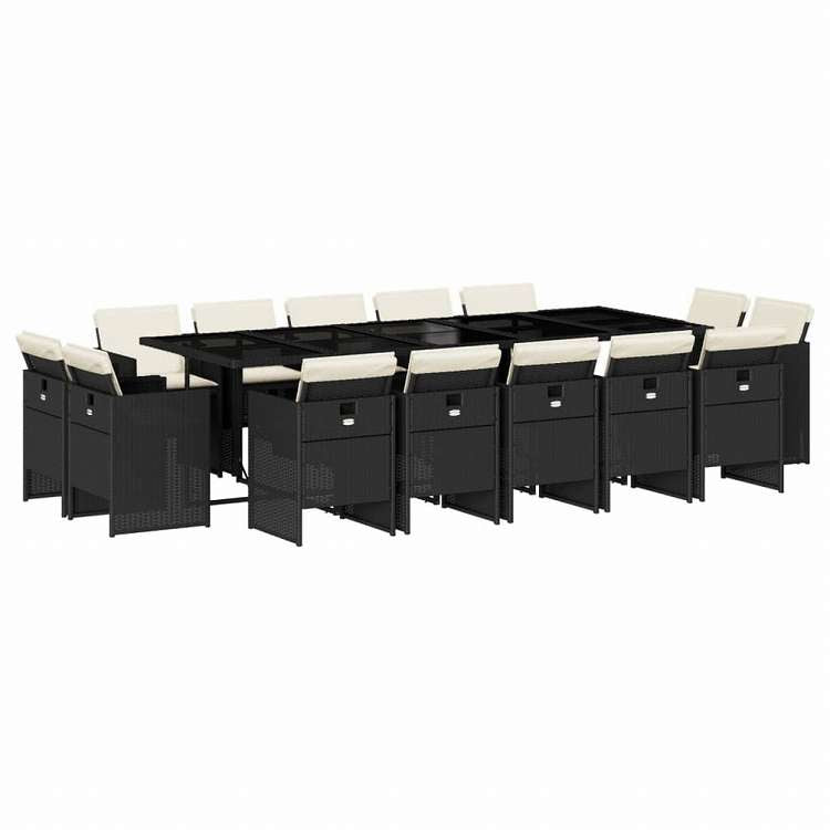 vidaXL ガーデンダイニング15点セット クッション付き ブラック ポリラタン製家具 アウトドア家具 屋外家具セット(代引不可)
