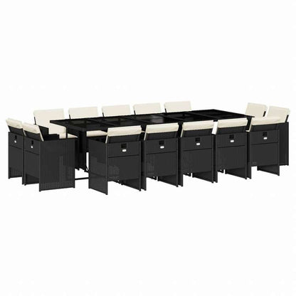 vidaXL ガーデンダイニング15点セット クッション付き ブラック ポリラタン製家具 アウトドア家具 屋外家具セット(代引不可)