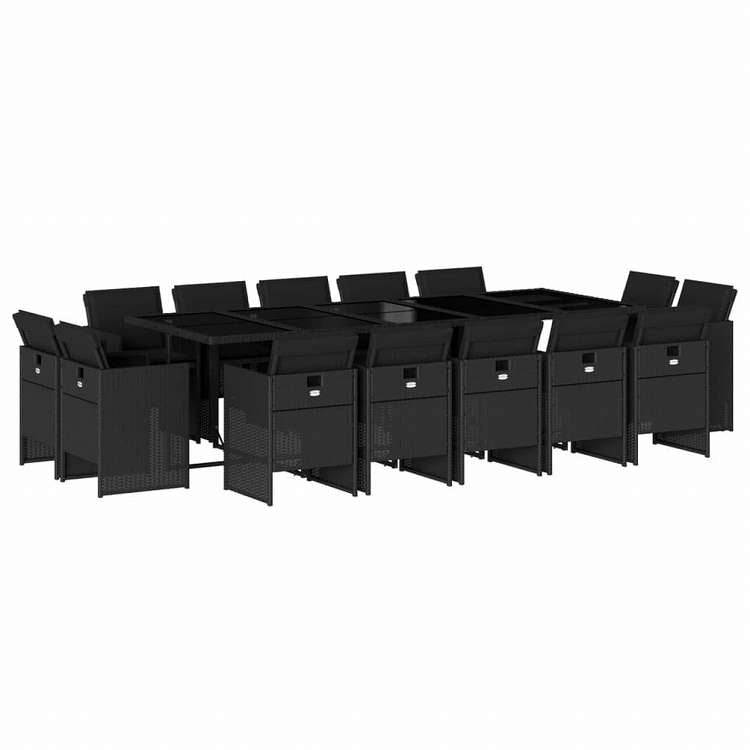 vidaXL ガーデンダイニング15点セット クッション付き ブラック ポリラタン製家具 アウトドア家具 屋外家具セット(代引不可)