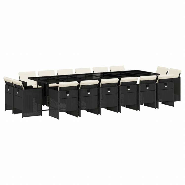 vidaXL ガーデンダイニング17点セット クッション付き ブラック ポリラタン製家具 アウトドア家具 屋外家具セット(代引不可)
