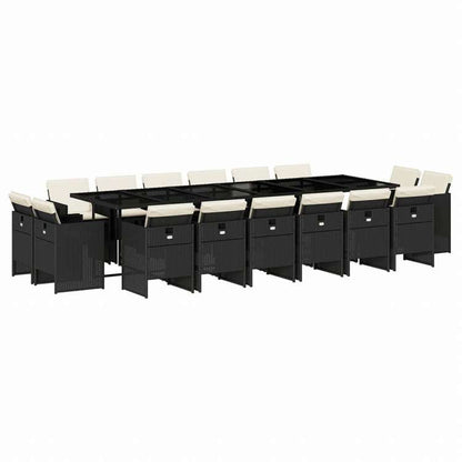 vidaXL ガーデンダイニング17点セット クッション付き ブラック ポリラタン製家具 アウトドア家具 屋外家具セット(代引不可)
