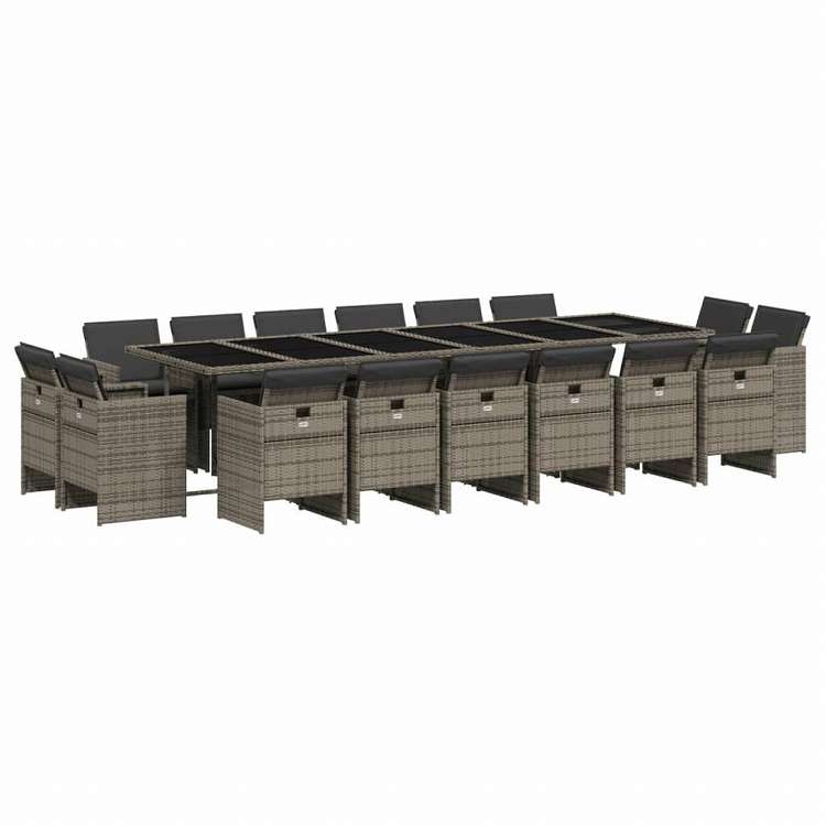 vidaXL ガーデンダイニング17点セット クッション付き グレー ポリラタン製家具 アウトドア家具 屋外家具セット(代引不可)