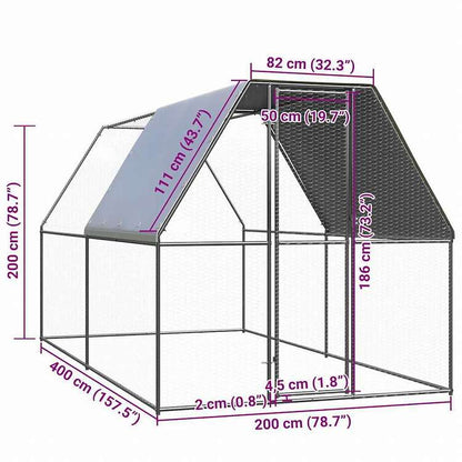 vidaXL 鶏小屋 2x4x2m 亜鉛メッキ鋼製動物&ペット用品 ペット用品 小動物用品 小動物 飼育・ケージ(代引不可)