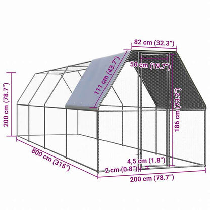 vidaXL 鶏小屋 2x8x2m 亜鉛メッキ鋼製動物&ペット用品 ペット用品 小動物用品 小動物 飼育・ケージ(代引不可)