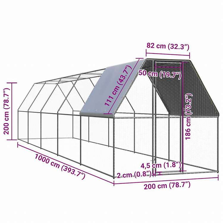 vidaXL 鶏小屋 2x10x2m 亜鉛メッキ鋼製動物&ペット用品 ペット用品 小動物用品 小動物 飼育・ケージ(代引不可)