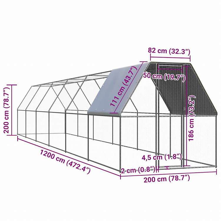 vidaXL 鶏小屋 2x12x2m 亜鉛メッキ鋼製動物&ペット用品 ペット用品 小動物用品 小動物 飼育・ケージ(代引不可)