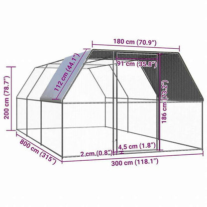vidaXL 鶏小屋 3x8x2m 亜鉛メッキ鋼製動物&ペット用品 ペット用品 小動物用品 小動物 飼育・ケージ(代引不可)