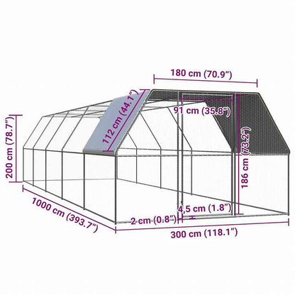 vidaXL 鶏小屋 3x10x2m 亜鉛メッキ鋼製動物&ペット用品 ペット用品 小動物用品 小動物 飼育・ケージ(代引不可)