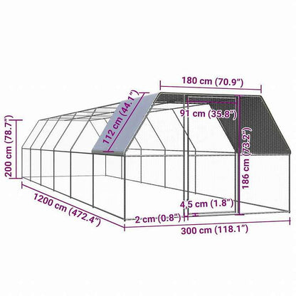 vidaXL 鶏小屋 3x12x2m 亜鉛メッキ鋼製動物&ペット用品 ペット用品 小動物用品 小動物 飼育・ケージ(代引不可)