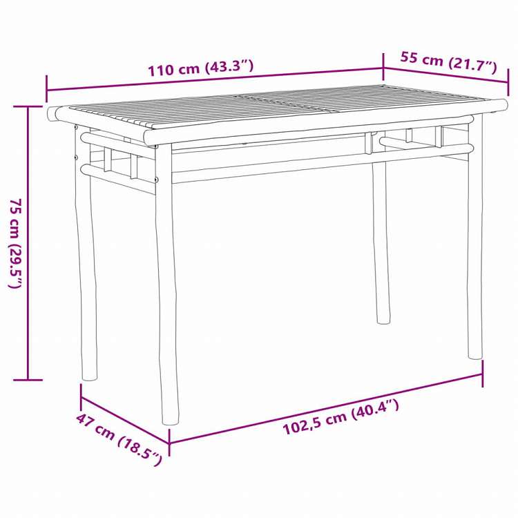 vidaXL ガーデンダイニングテーブル 110x55x75 cm 竹製家具 アウトドア家具 アウトドアテーブル(代引不可)