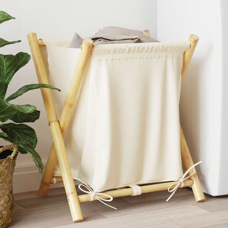 vidaXL ランドリーバスケット クリームホワイト 45x55x63.5 cm 竹製ホーム&ガーデン 家事用品 ランドリー用品 洗濯かご(代引不可)