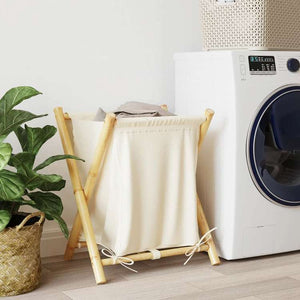 vidaXL ランドリーバスケット クリームホワイト 45x55x63.5 cm 竹製ホーム&ガーデン 家事用品 ランドリー用品 洗濯かご(代引不可)