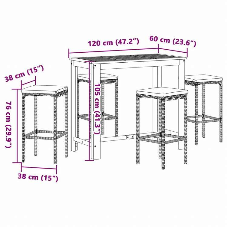 vidaXL ガーデンバー 5点セット ブラック アカシア無垢材&ポリラタン家具 アウトドア家具 屋外家具セット(代引不可)
