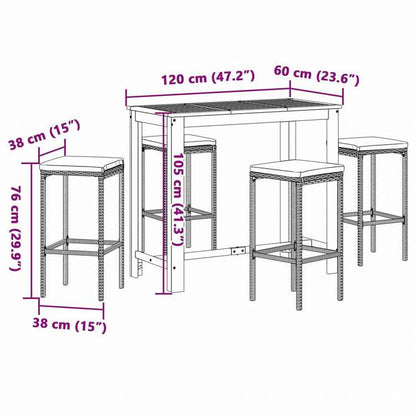 vidaXL ガーデンバー 5点セット ブラック アカシア無垢材&ポリラタン家具 アウトドア家具 屋外家具セット(代引不可)