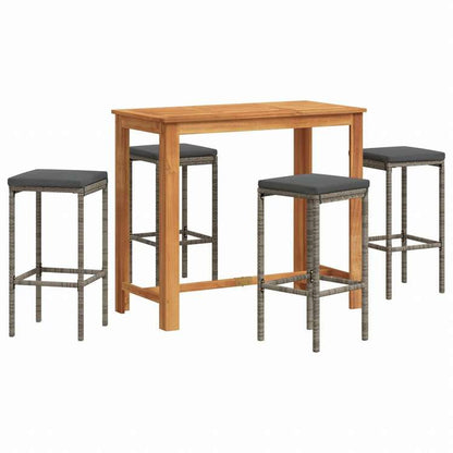 vidaXL ガーデンバー 5点セット グレー アカシア無垢材&ポリラタン家具 アウトドア家具 屋外家具セット(代引不可)