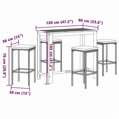 vidaXL ガーデンバー 5点セット グレー アカシア無垢材&ポリラタン家具 アウトドア家具 屋外家具セット(代引不可)