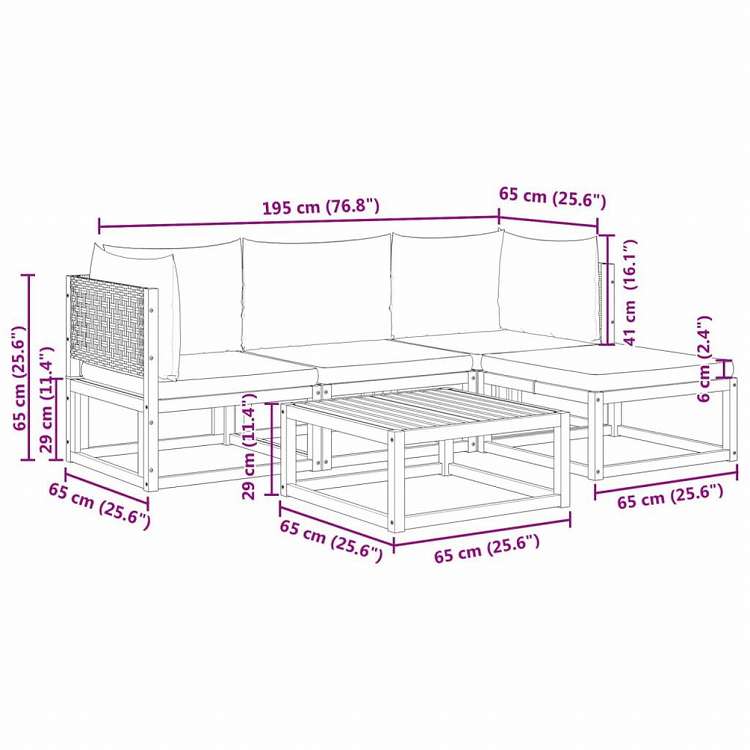 vidaXL ガーデンソファ5点セット クッション付き アカシア無垢材家具 アウトドア家具 屋外家具セット(代引不可)
