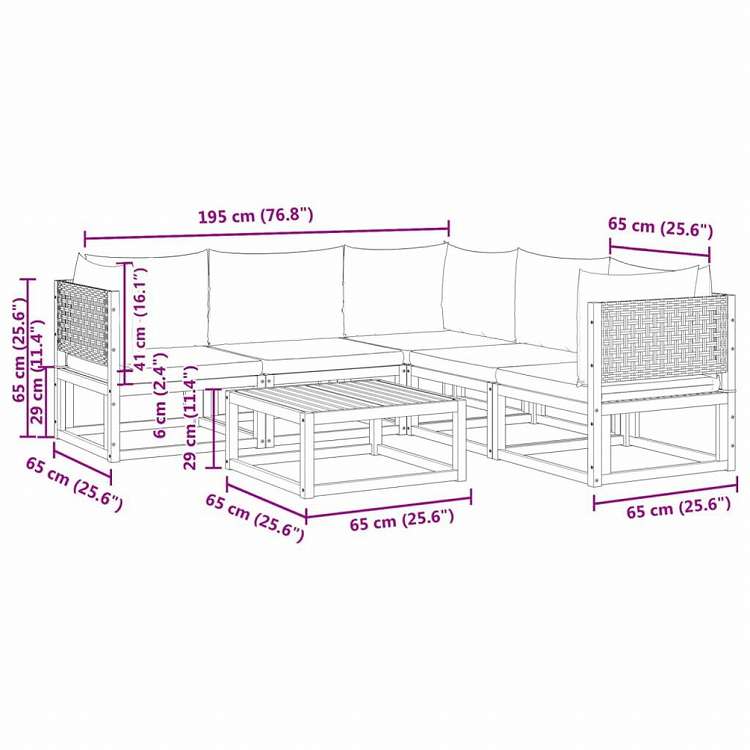 vidaXL ガーデンソファ6点セット クッション付き アカシア無垢材家具 アウトドア家具 屋外家具セット(代引不可)