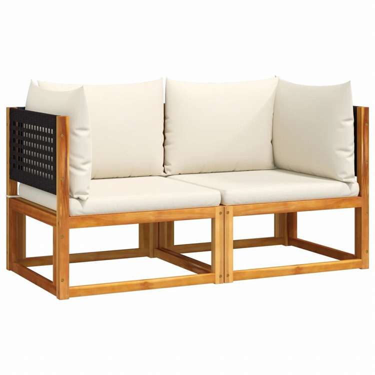 vidaXL ガーデン用コーナーソファ2点 クッション付き アカシア無垢材家具 アウトドア家具 屋外家具セット(代引不可)