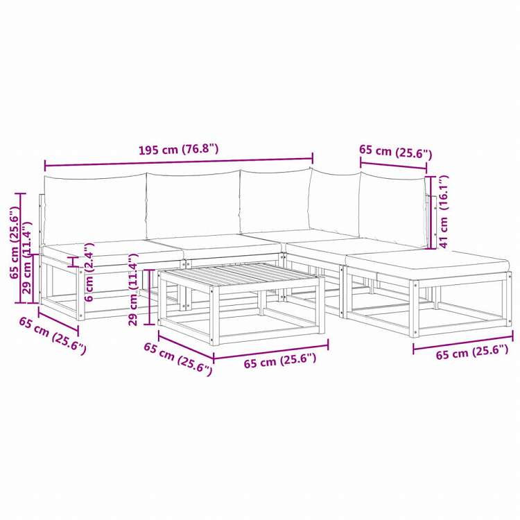vidaXL ガーデンソファ6点セット クッション付き アカシア無垢材家具 アウトドア家具 屋外家具セット(代引不可)