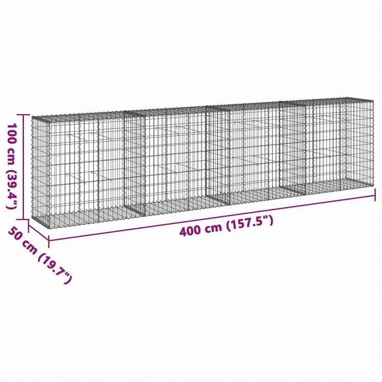 vidaXL 蛇籠バスケット カバー付き 400x50x100cm 亜鉛メッキ鉄ホーム&ガーデン 芝&ガーデン ガーデニング 鉢植え・プランター(代引不可)
