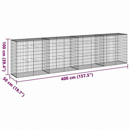 vidaXL 蛇籠バスケット カバー付き 400x50x100cm 亜鉛メッキ鉄ホーム&ガーデン 芝&ガーデン ガーデニング 鉢植え・プランター(代引不可)