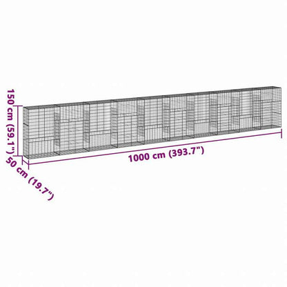 vidaXL 蛇籠バスケット カバー付き 1000x50x150cm 亜鉛メッキ鉄ホーム&ガーデン 芝&ガーデン ガーデニング 鉢植え・プランター(代引不可)