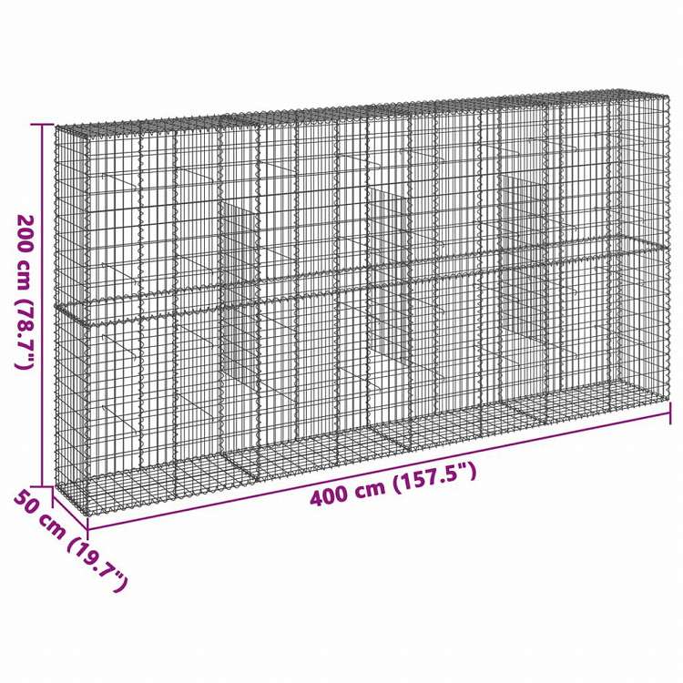 vidaXL 蛇籠バスケット カバー付き 400x50x200cm 亜鉛メッキ鉄ホーム&ガーデン 芝&ガーデン ガーデニング 鉢植え・プランター(代引不可)