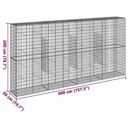 vidaXL 蛇籠バスケット カバー付き 400x50x200cm 亜鉛メッキ鉄ホーム&ガーデン 芝&ガーデン ガーデニング 鉢植え・プランター(代引不可)