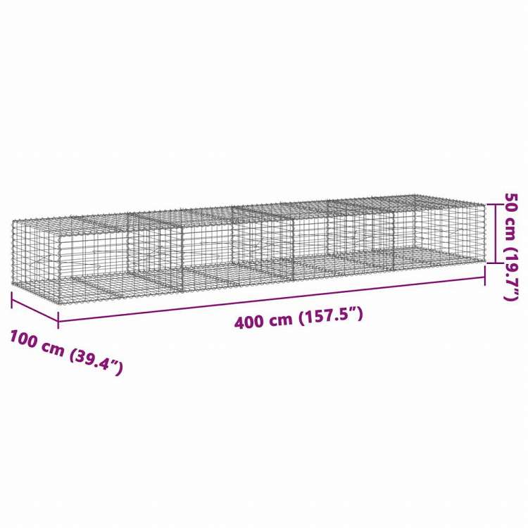 vidaXL 蛇籠バスケット カバー付き 400x100x50cm 亜鉛メッキ鉄ホーム&ガーデン 芝&ガーデン ガーデニング 鉢植え・プランター(代引不可)