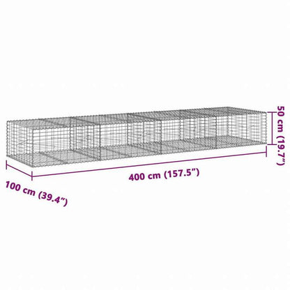 vidaXL 蛇籠バスケット カバー付き 400x100x50cm 亜鉛メッキ鉄ホーム&ガーデン 芝&ガーデン ガーデニング 鉢植え・プランター(代引不可)